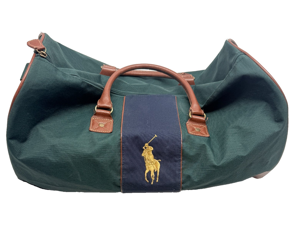 Polo Ralph Lauren Duffle Bag Blue Green Canvas Overnight Carryon Travel Bag